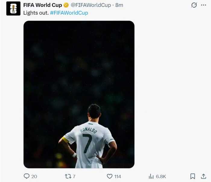 世界杯官方发布C罗背影照配文灯熄灭了